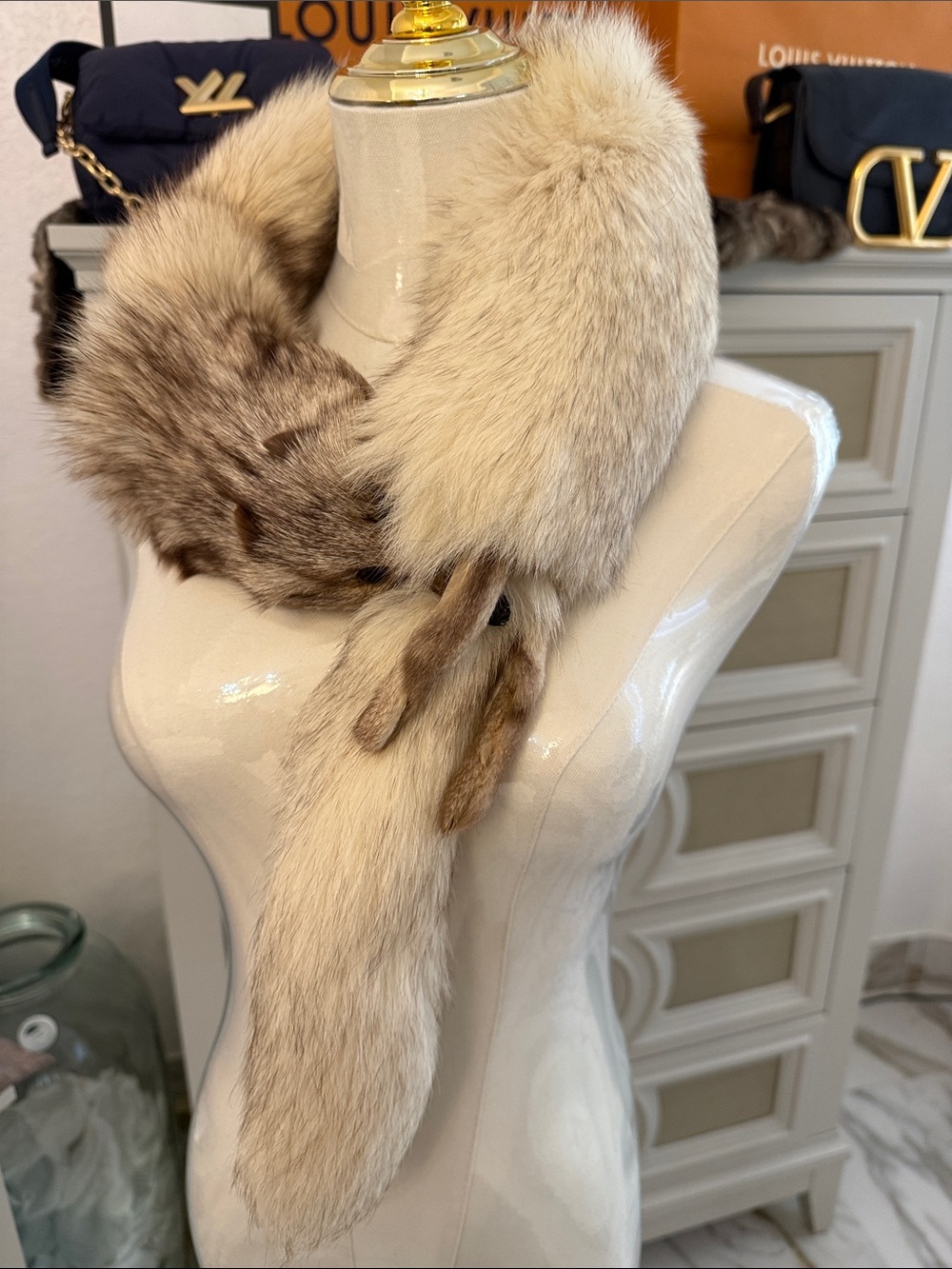 Blue fox fur scarf real Fox